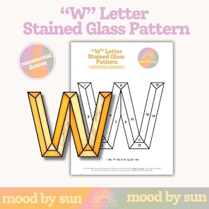 Stained Glass Pattern Letter W Alphabet Pattern Digital Download DIY Stained Glass Template Commercial License Beginner Pattern