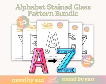 Conjunto de patrones de vitrales con el alfabeto: Plantilla de letras DIY (Descarga digital)