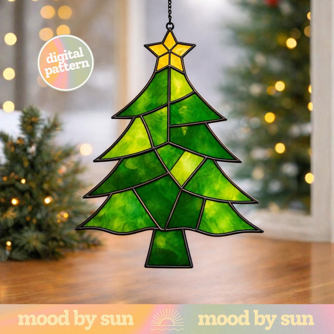 Stained Glass Christmas Tree Pattern: DIY Template Hobby License ...