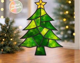 Stained Glass Christmas Tree Pattern: DIY Template Hobby License Digital Download