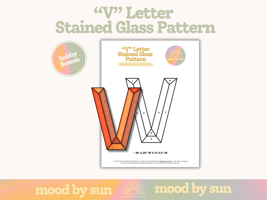 Letter V Stained Glass Pattern: Alphabet DIY Template (digital Download ...