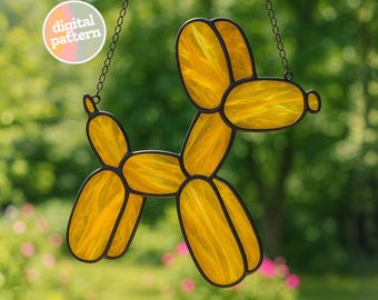 Hondenballon dier glas-in-lood plantpatroon: doe-het-zelfsjabloon (digitale download)