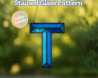 Letra T con patrón de vitral: Plantilla de alfabeto DIY (Descarga digital)