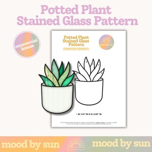 Stained Glass Pattern Potted Plant Digital Download DIY Stained Glass Template Commercial License