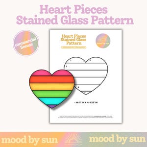 Stained Glass Pattern Heart Pieces Digital Download DIY Stained Glass Template Commercial License