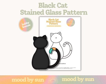 Black Cat Stained Glass Pattern: Halloween Suncatcher Template (Digital Download)