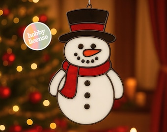 Snowman Christmas Stained Glass Pattern: DIY Template Suncatcher Digital Download