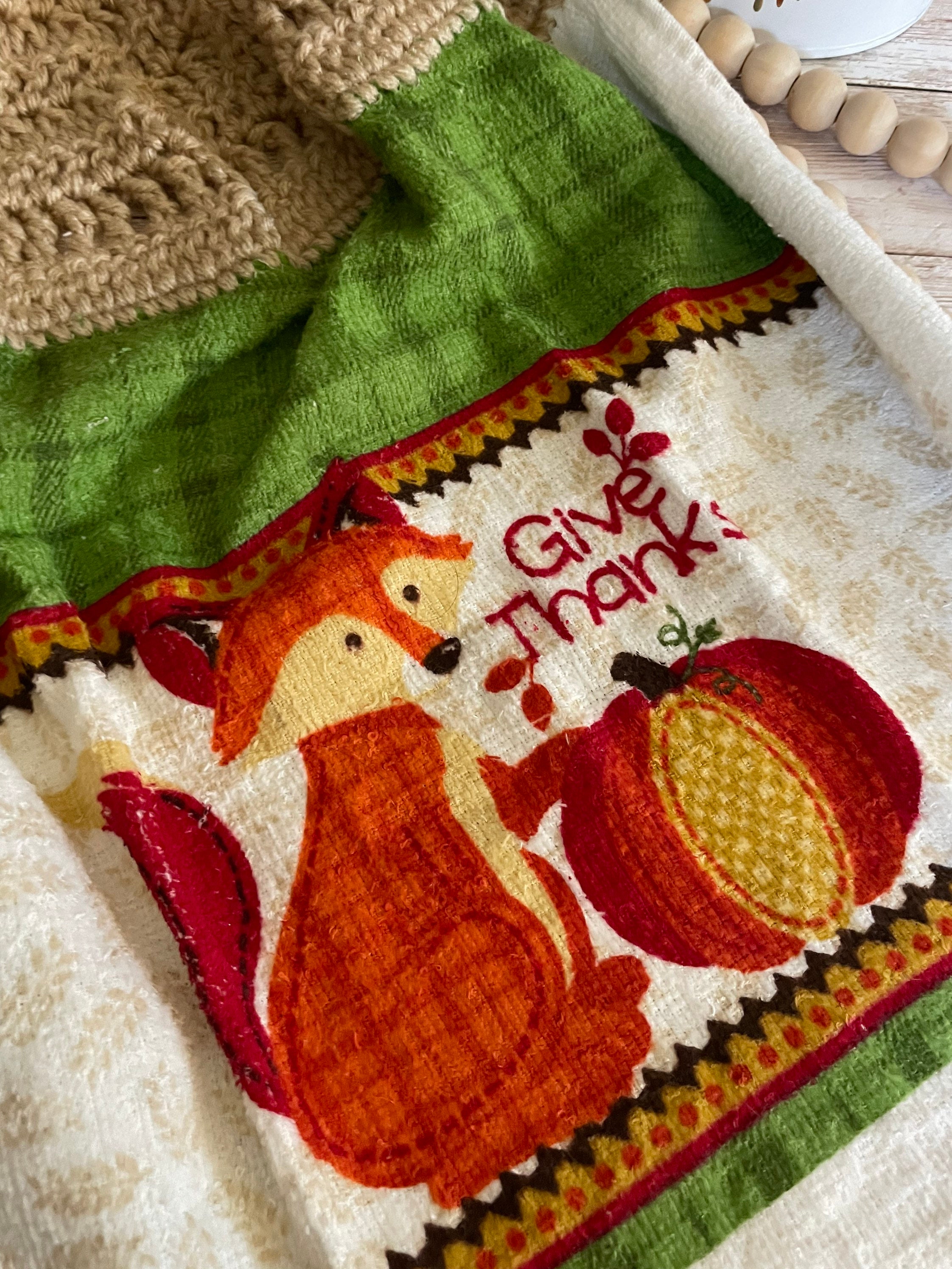 Hanging Fall Give Thanks Fox Decorative Kitchen Hand Towel 