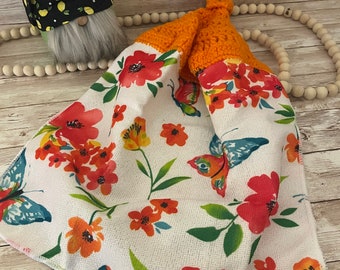 Hanging Spring Kitchen Hand Towel with Flowers, Butterflies, and Humming Birds