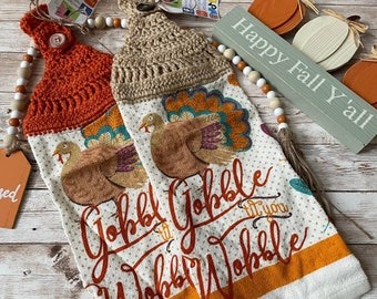 Hanging Gobble Till You Wobble Thanksgiving Kitchen Hand Towel