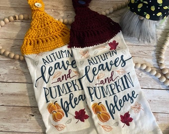 Hanging Fall Autumn Leaves and Pumpkins Please Decorative Kitchen Hand Towel