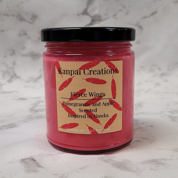 Fierce Wings, Pomegranate and Apple Scented, Anime Soy Candle