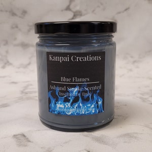 Blue Flames, Smoke and Ash Scented, Anime inspired candle