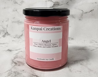 Angel, Pear, Cherry Blossom, Agave, Rose, Musk, and Amber Scented, Character Inspired Candle