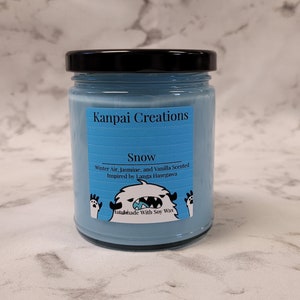Snow, Winter Air Jasmine and Vanilla Scented, Anime Inspired Candle