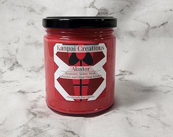Alastor, Bergamot, Amber, Musk, Lavender, and Ylang Ylang Scented, Character Inspired Candle