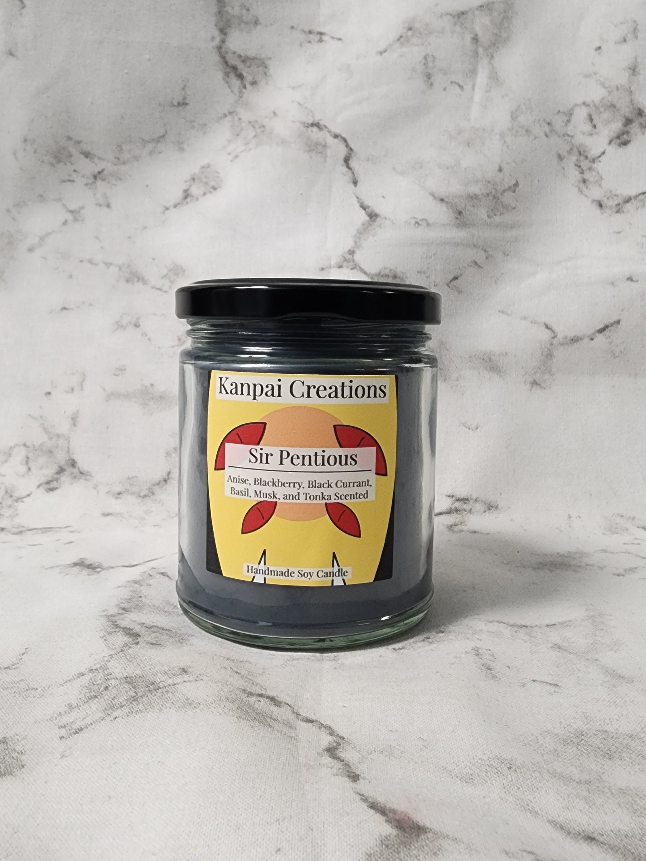 Sir Pen, Anise, Blackberry, Black Currant, Basil, Musk, and Tonka Scented, Character Inspired Candle