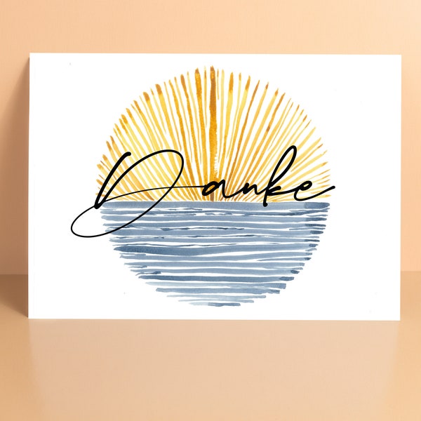 DANKE Grußkarte, Postkarte Dankekarte, Aquarell,Sonnenuntergang, von Herzen, lieben Dank, einfach mal Danke sagen, selten gesagt, Muttertag