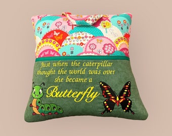 Embroidered Reading Pillow Book Cushion Front pocket personalised gift for Children or Adults Teacher Bookworm College student Homedecor