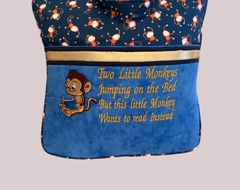 Embroidered Reading Pillow Book Cushion Front pocket personalised gift for Children or Adults Teacher Bookworm College student Home decor