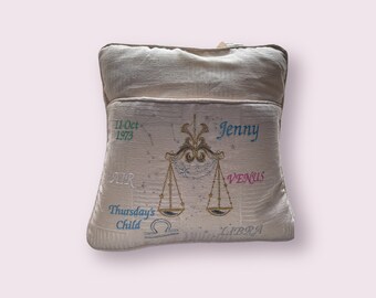 personalised embroidered reading pillow zodiac sign Libra scales