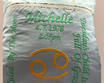 Personalised embroidered Reading pillow zodiac star sign Cancer