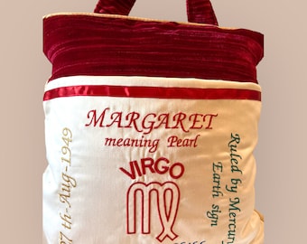 Personalised embroidered  Reading pillow zodiac Virgo