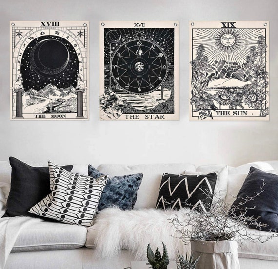 Tarot Moon Astrology Tapestry Wall Hanging Zodiac Tapestry Skull Cushion Covers Home white 