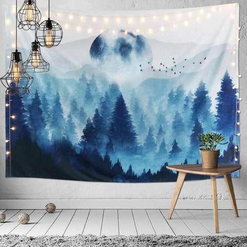 Mountain Tapestry Wall Hanging Forest Trees Art Tapestry Etsy