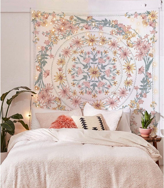Floral Psychedelic Tapestry Boho Indian Wall Tapestry Hippy Yoga Meditation Mandala Wall Hanging Decor for Living Room Bedroom Dorm Etsy UK