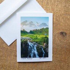 Mount Rainier and Waterfall - 5x7 Folding Note Card