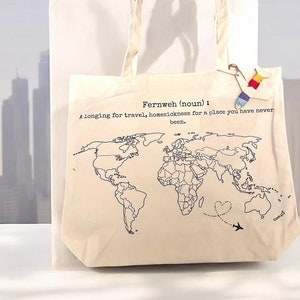 Nähen Sie, wo Sie Reise-Erinnerungen waren, Einkaufstasche mit Reißverschluss - Einzigartige Rubbelkarte-Alternative! Reise-Liebhaber Geschenk, Bucket List Reisegeschenk