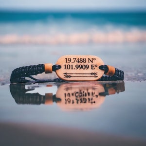 Custom Coordinate Bracelet, Personalized Surfer Bracelet,  Cotton Anniversary Gift, Friendship Travel Bracelet, Waterproof Beach Bracelet