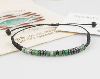 Pulsera personalizada de código Morse, regalo de aniversario de algodón, pulsera de jade, regalo de buzón, pulsera personalizada