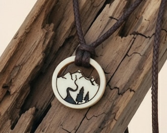 Personalized Mountain Necklace, Engraved Mens Rope Pendant, Rustic Jewelry