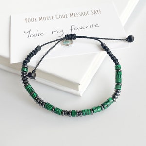 Malachite Morse Code Bracelet, Hidden Message Bracelet, Fathers Day Gift, Taurus Gift, Mothers Day Gift, Waterproof Handmade Taurus Bracelet
