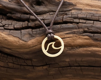 Surfer Wave Necklace for Men, Waterproof Travel Surf Jewelry, Rustic Rope Necklace