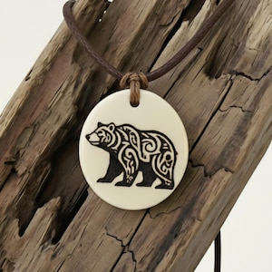 Personalised Spirit Bear Rope Necklace, Native Black Bear Pendant for Men & Women