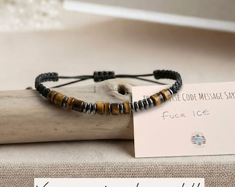 Fuck Ice Morse Code Bracelet, Gemstone Anti Fascist Beaded Bracelet, Chinga la Migra Jewelry