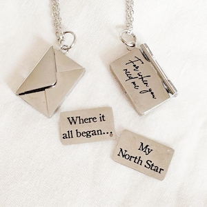 Engraved Envelope Locket Necklace, Secret Message Love Letter Jewelry, Relationship Jewelry, Steel Anniversary Gift, Trendy Locket Pendant