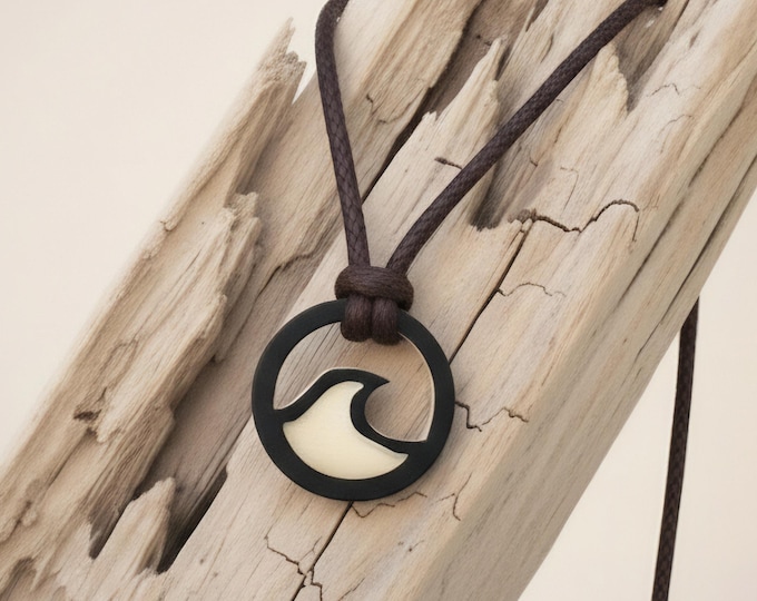 Personalized Wave Rope Necklace, Mens Surfer Pendant, Waterproof Surf Jewelry