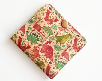 Cute Cork Mini Wallet, Vegan Dinosaur Card Holder Wallet, Mom Gift, Small Kawaii Quirky Wallet, Mothers Day Gift Silly Design Wallet