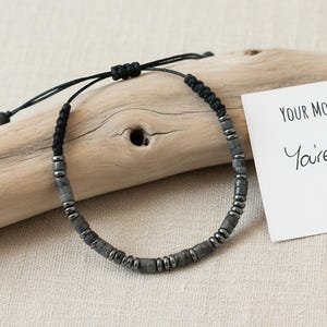 Pulsera de labradorita con código Morse personalizada para hombre, pulsera para protección y fuerza.