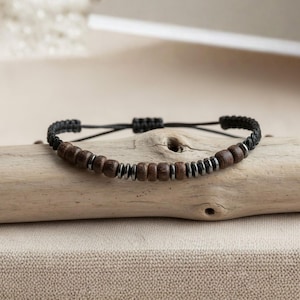 Aangepaste morsecodearmband, katoen of hout jubileumcadeau, vriendschapsarmband heren