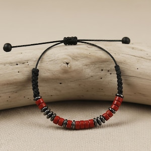 Personalized Red Jasper Morse Code Bracelet, Mens Strength & Courage Jewelry