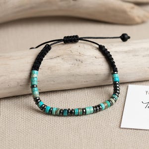 Turquoise Morse Code Bracelet, December Birthstone, Personalized Mens Friendship Bracelet for Protection & Strength