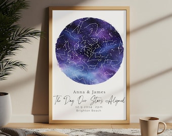 Custom Star Map by Date Art Print, Paper 1st Anniversary Gift, The Night We Met