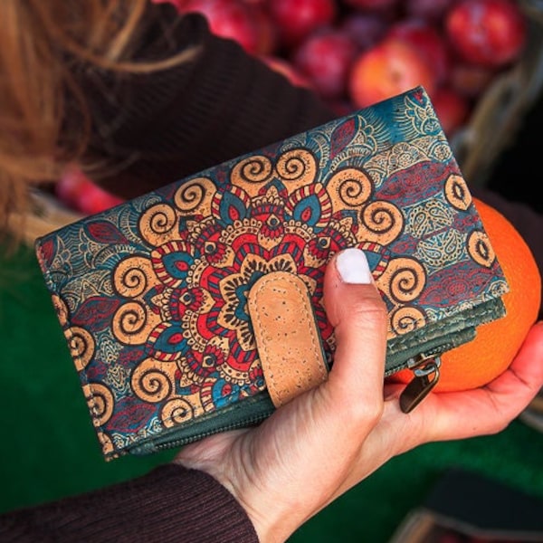 Colorful Purses for Women, Perfect Mothers Day Gift! Personalised Vegan Cork Wallet, Cute Ladies Wallet, Boho Purse for Mum