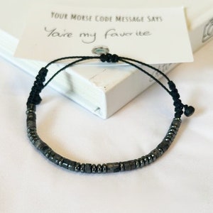 Gepersonaliseerde labradoriet morsecode armband, vaderdagcadeau, armbanden met verborgen bericht, heren katoen 2e verjaardagscadeau, cadeau voor papa