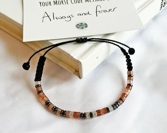 Morse Code Rose Quartz Bracelet, Mothers Day Gift, Heart Chakra Bracelet, Handmade Rose Quartz Jewelry, Personalized Message Love Bracelet